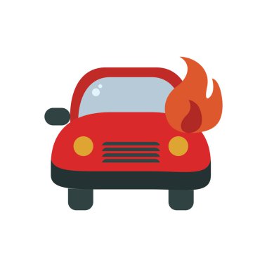 car in fire flat style icon vector design