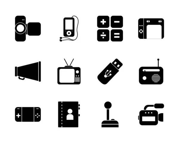 Multimedia and technology silhouette style icon set vector design — 图库矢量图片