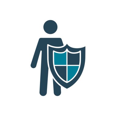 avatar and shield silhouette style icon vector design