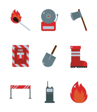 Fire and emergency flat style icon set vector design