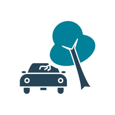 tree falling over car silhouette style icon vector design