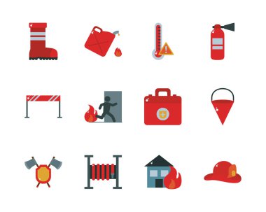 Fire and emergency flat style icon set vector design