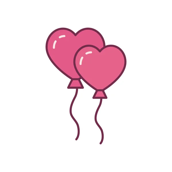 Isolado corações balões linha e estilo de preenchimento ícone vetor design — Vetor de Stock