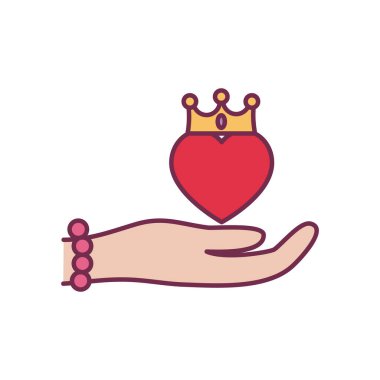 Isolated heart with crown over hand line and fill style icon vector design