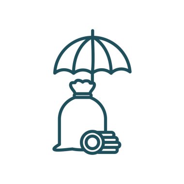 Bozuk paralar üzerinde şemsiye ve çanta satırı biçimi vektör tasarımı