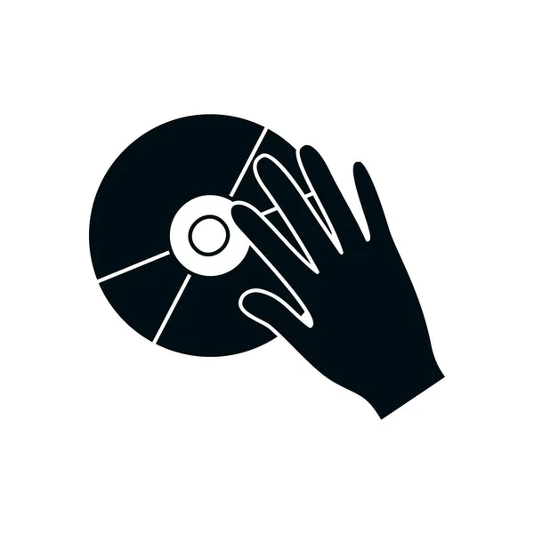 Mão com música cd estilo silhueta ícone vetor design —  Vetores de Stock