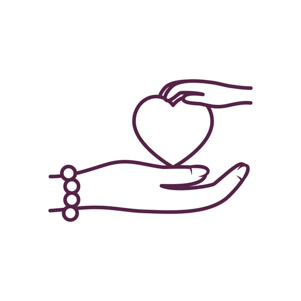 Μωρό και μητέρα χέρι με καρδιά γραμμή στυλ εικονίδιο διάνυσμα σχεδιασμό — Διανυσματικό Αρχείο
