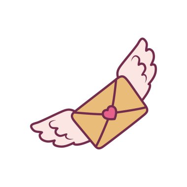 Kalp ve kanat çizgisine sahip aşk kartı ve biçim ikonu vektör tasarımını doldur