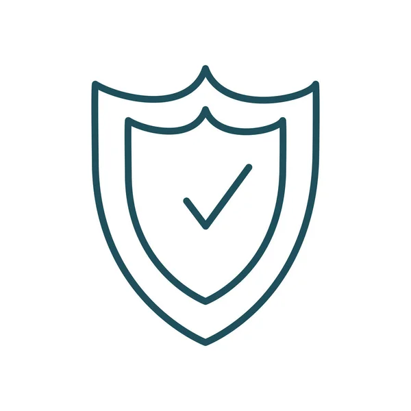 Escudo con marca de verificación de la línea del sistema de seguridad icono de estilo de diseño vectorial — Vector de stock