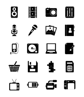 Multimedia and technology silhouette style icon set vector design