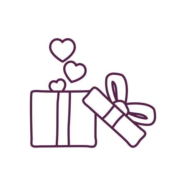 Καρδιές εσωτερικό δώρο με bowtie γραμμή στυλ εικονίδιο διανυσματικό σχεδιασμό — Διανυσματικό Αρχείο
