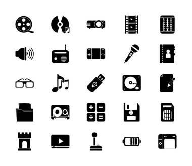 Multimedia and technology silhouette style icon set vector design