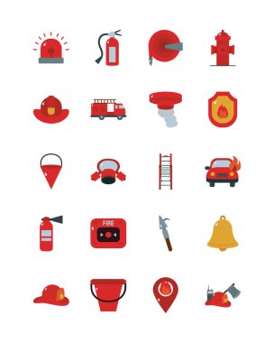 Fire and emergency flat style icon set vector design