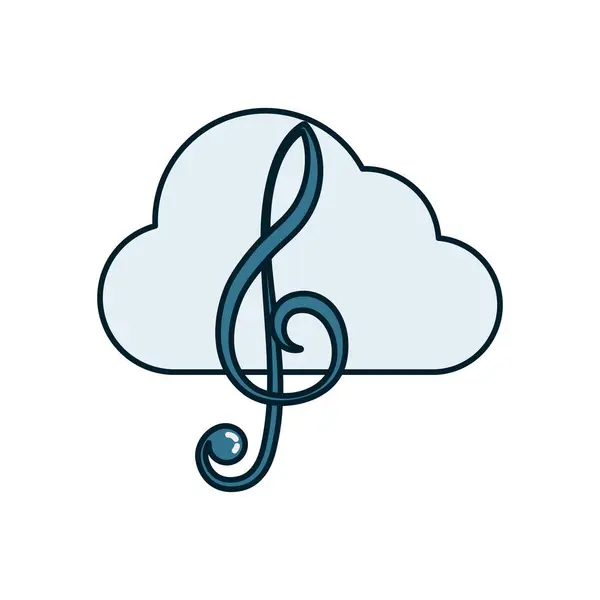 Note de musique et ligne nuage et conception vectorielle icône de style de remplissage — Image vectorielle