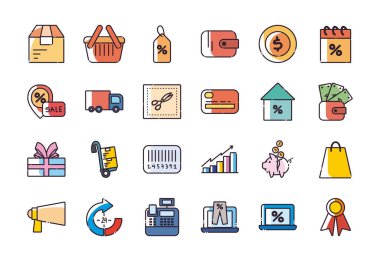 Shopping fill style icon set vector design