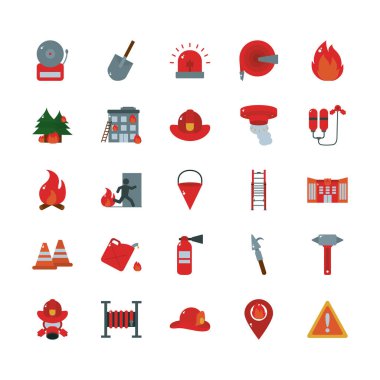 Fire and emergency flat style icon set vector design
