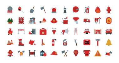 Fire and emergency flat style icon set vector design