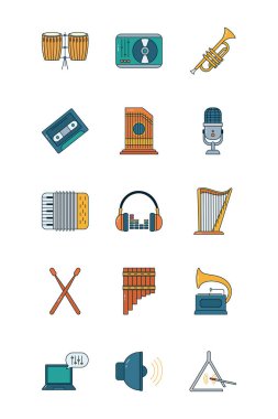 müzik satırı ve doldurma biçimi simgesi set vektör tasarımı