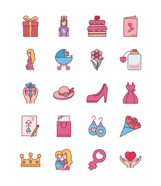 Mutlu anneler günü çizgisi ve biçim ikonu vektör dizaynı