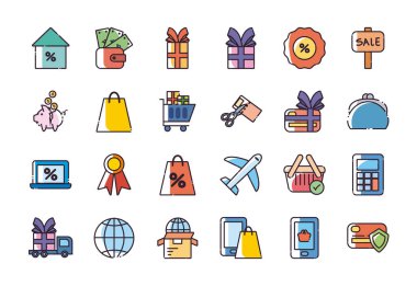 Shopping fill style icon set vector design