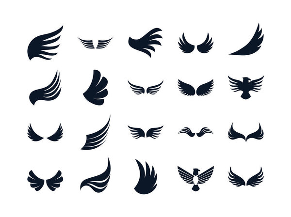 Isolated wings and eagles silhouette style icon set vector design