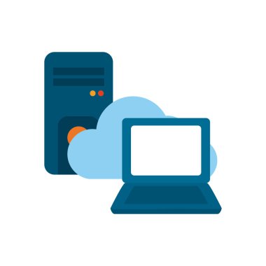 İzole edilmiş dijital dizüstü bilgisayar ve düz şekil ikon vektör tasarımı