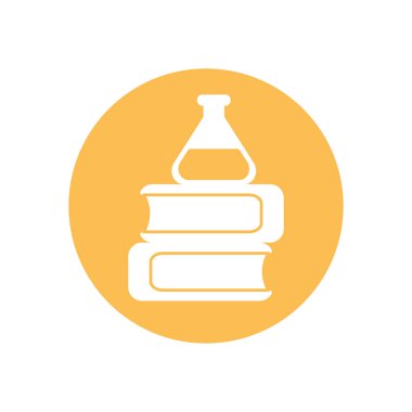 flask over school books silhouette block style icon vector design