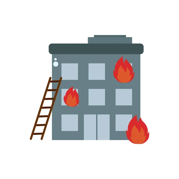Building in fire flat style icon vector design — Stok Vektör