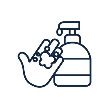 sabun şişesi ve el resmi el yıkama konsepti, satır biçimi