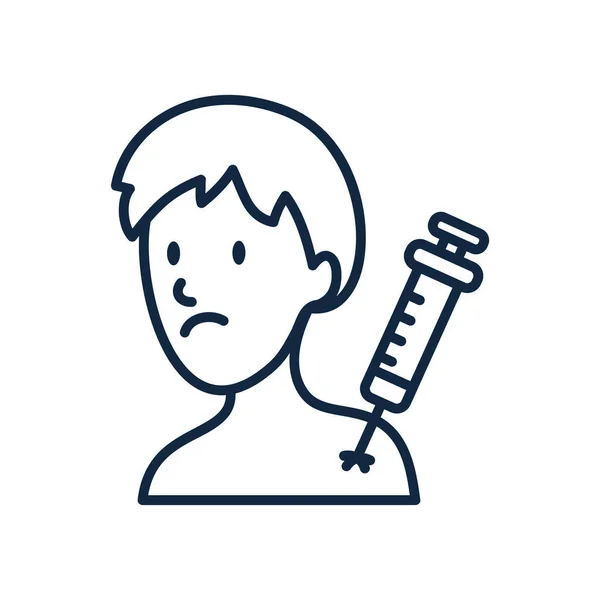 Homme inquiet avec icône d'injection, style ligne — Image vectorielle