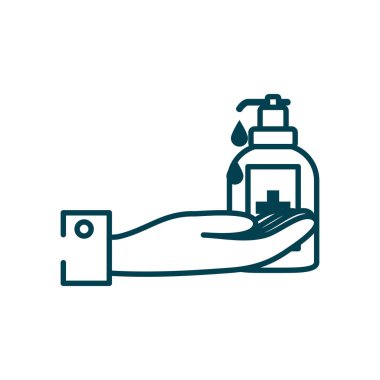 El ve antibakteriyel jel şişesi ikonu, çizgi tarzı