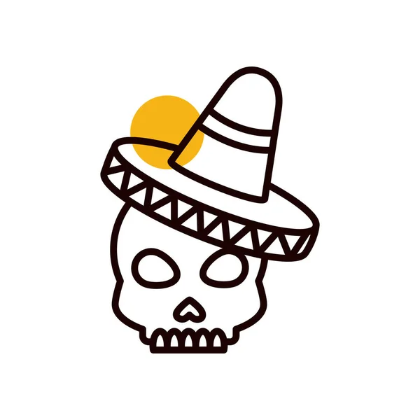 Mexican skull with hat half line half color style icon vector design — Stock Vector