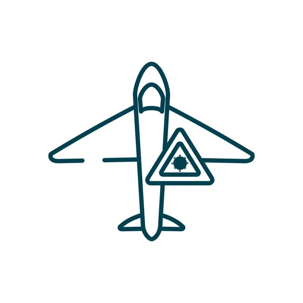 Avião e covid 19 ícone de sinal de vírus, estilo de linha — Vetor de Stock