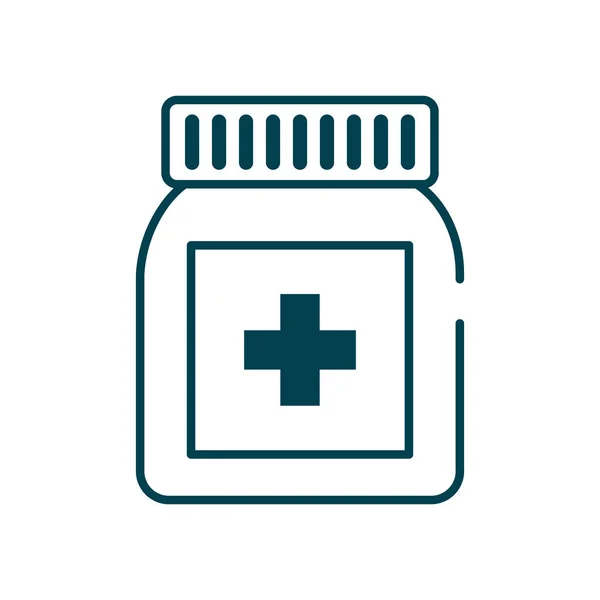 Médicament pilules bouteille icône, style ligne — Image vectorielle