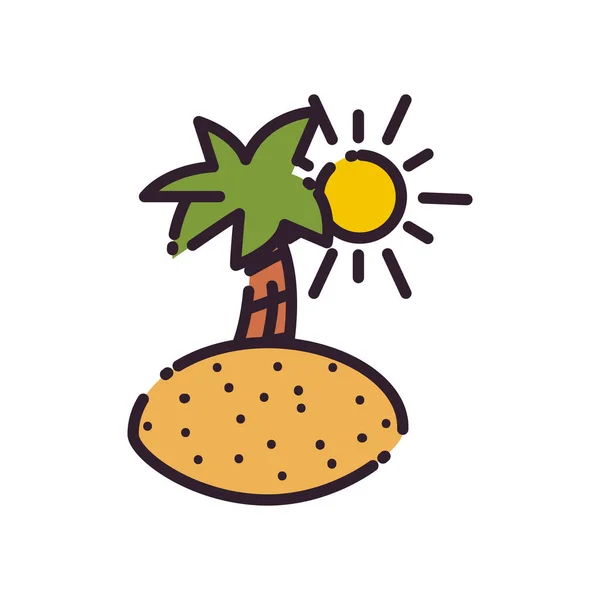 Palma isolata e disegno vettoriale icona stile di riempimento sole — Vettoriale Stock
