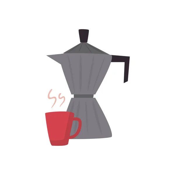 Chaleira de café isolado e caneca design vetor ícone de estilo plano —  Vetores de Stock