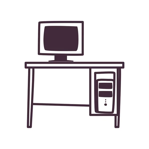Komputer digital terisolasi di atas desain vektor ikon gaya baris meja - Stok Vektor