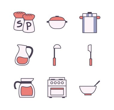 İzole edilmiş mutfak ve pişirme hattı ve biçim ikonu vektör dizaynı