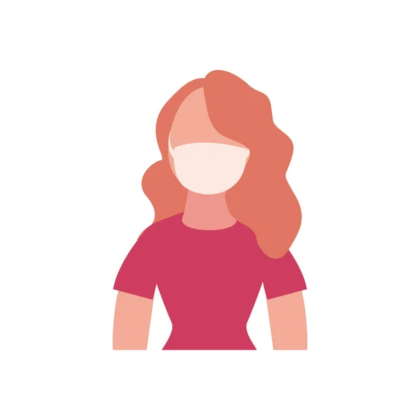 Mujer de dibujos animados con icono de máscara de boca, estilo plano — Vector de stock