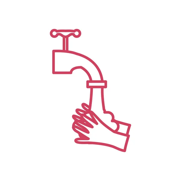 Концепция мытья рук, водяной кран и значок рук, стиль линии — стоковый вектор