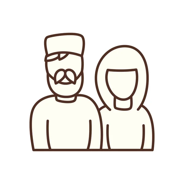 Muçulmano homem e mulher linha estilo ícone vetor design — Vetor de Stock