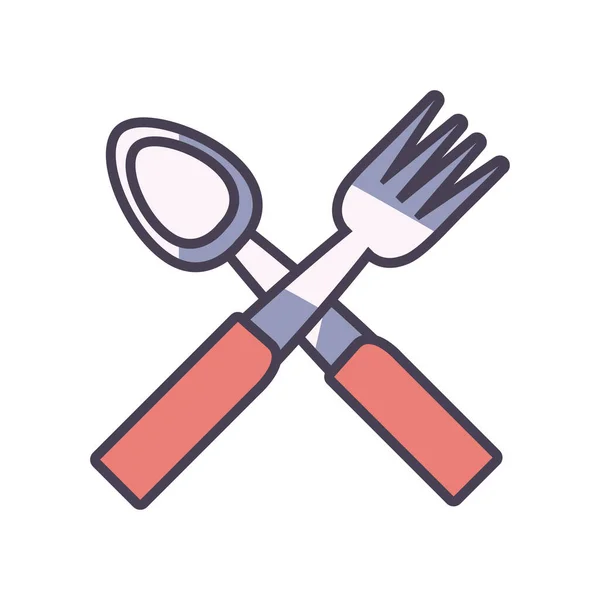 Cuillère isolée et ligne de fourchette et design vectoriel d'icône de style de remplissage — Image vectorielle