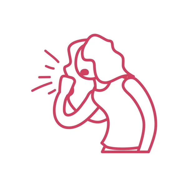 Cartoon woman coughing icon, line style — Stock Vector