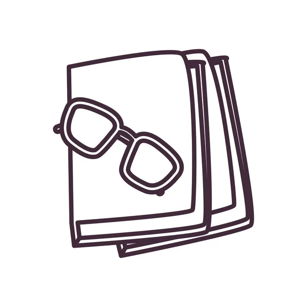 Livros isolados e design de vetor de ícone de estilo de linha de óculos — Vetor de Stock