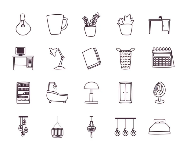 Isolated home line style icon set vector design — Vector de stoc