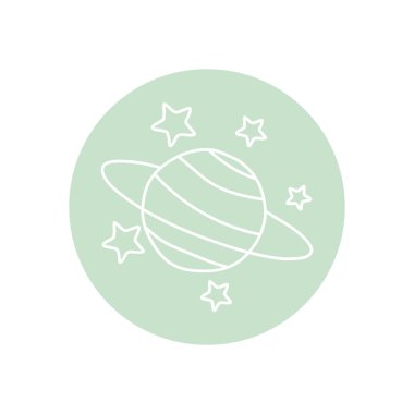 Satürn gezegeni ve yıldızlar simgesi, çizgi blok tarzı, minimalist dövme kavramı