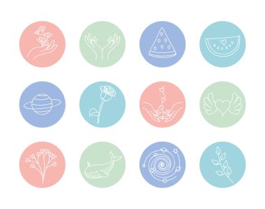 hassas eller ve minimalist dövme konsepti simgesi seti, satır blok biçimi