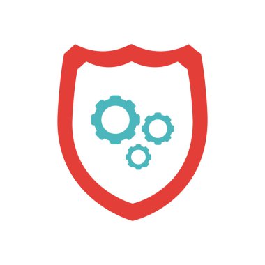 Dişli tekerlek simgesi olan kalkan, düz stil