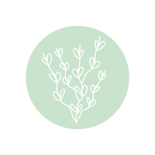 Lindo rama con hojas icono, estilo bloque de línea, concepto de tatuaje minimalista — Vector de stock