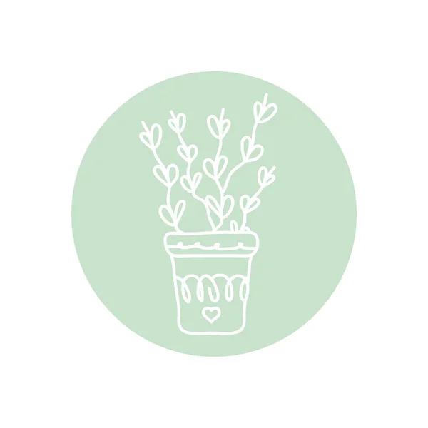 Słodka roślina z liśćmi w ikonie garnka, w stylu bloku linii, minimalistyczny pomysł tatuażu — Wektor stockowy